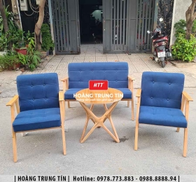 Bàn ghế sofa gỗ nệm cafe HTT04