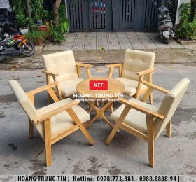 Bàn ghế sofa gỗ nệm cafe HTT07