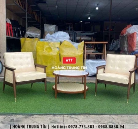 Bàn ghế sofa gỗ nệm cafe HTT09