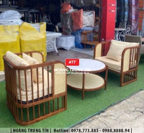 Bàn ghế sofa gỗ nệm cafe HTT10