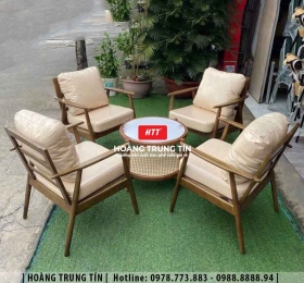 Bàn ghế sofa gỗ nệm cafe HTT11