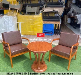 Bàn ghế sofa gỗ nệm cafe HTT16