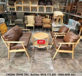 Bàn ghế sofa gỗ nệm cafe HTT19