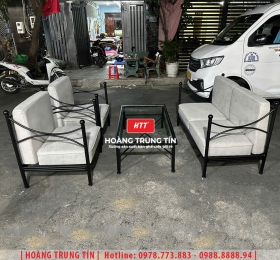 Bàn ghế sofa sắt nệm cafe HTT09