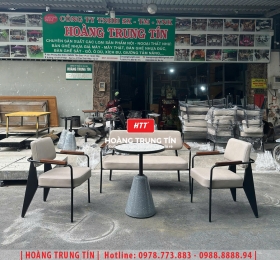 Bàn ghế sofa sắt nệm cafe HTT10