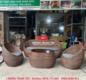 Bàn ghế trứng đan nhựa giả mây HTT17