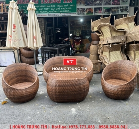 Bàn ghế trứng đan nhựa giả mây HTT16