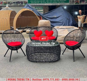 Bàn ghế nhựa giả mây ngoài trời HTT133