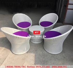 Bàn ghế cafe đan nhựa giả mây HTT-064