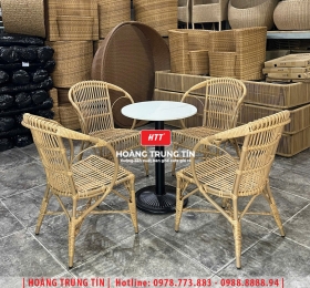Bàn ghế cafe đan nhựa giả mây HTT-059