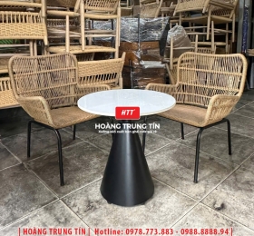 Bàn ghế cafe đan nhựa giả mây HTT-065