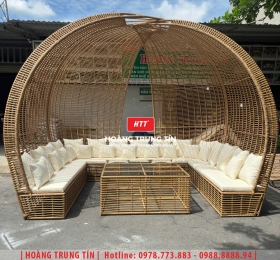 Sofa mái vòm đan nhựa giả mây ngoài trời HTT01