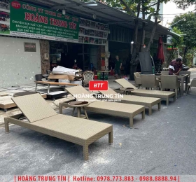 Giường tắm nắng đan nhựa giả mây HTT015