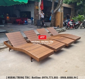 Giường tắm nắng đan nhựa giả mây HTT003