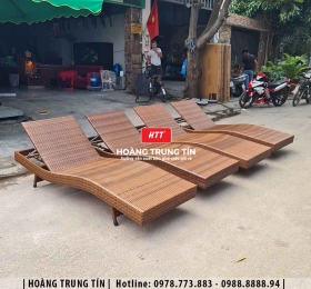 Giường bãi biển đan nhựa giả mây HTT03