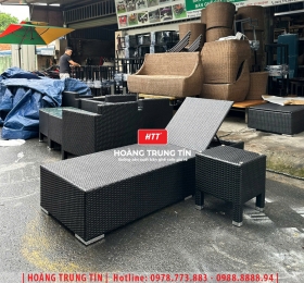 Giường tắm nắng đan nhựa giả mây HTT025