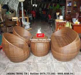 Bàn ghế trứng đan nhựa giả mây HTT05