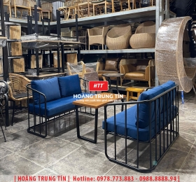 Bàn ghế sofa sắt nệm cafe HTT08