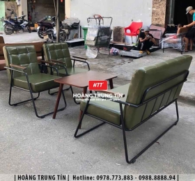 Bàn ghế sofa sắt nệm cafe HTT04