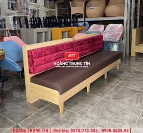Ghế băng dài chân gỗ, mặt nệm quán cafe HTT02