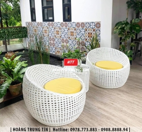 Bàn ghế sofa cafe đan nhựa mây HTT02