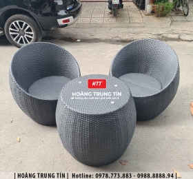 Bàn ghế trứng đan nhựa giả mây HTT06