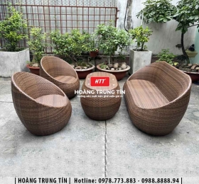 Sofa trứng đan nhựa giả mây HTT07