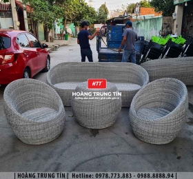 Bàn ghế trứng đan nhựa giả mây HTT07