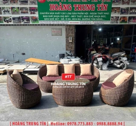  Bàn ghế trứng đan nhựa giả mây HTT02