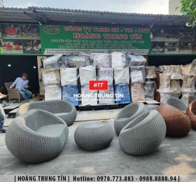 Bàn ghế trứng đan nhựa giả mây HTT08