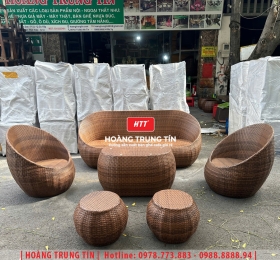 Bàn ghế trứng đan nhựa giả mây HTT19