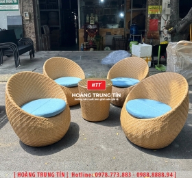 Bàn ghế trứng đan nhựa giả mây HTT23
