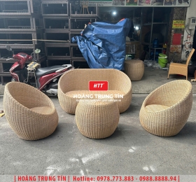 Bàn ghế trứng đan nhựa giả mây HTT10