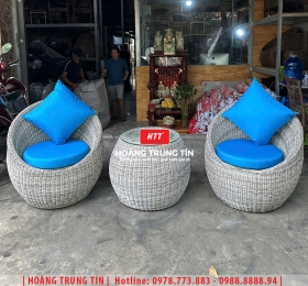 Bàn ghế trứng đan nhựa giả mây HTT21