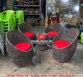 Bàn ghế trứng đan nhựa giả mây HTT22