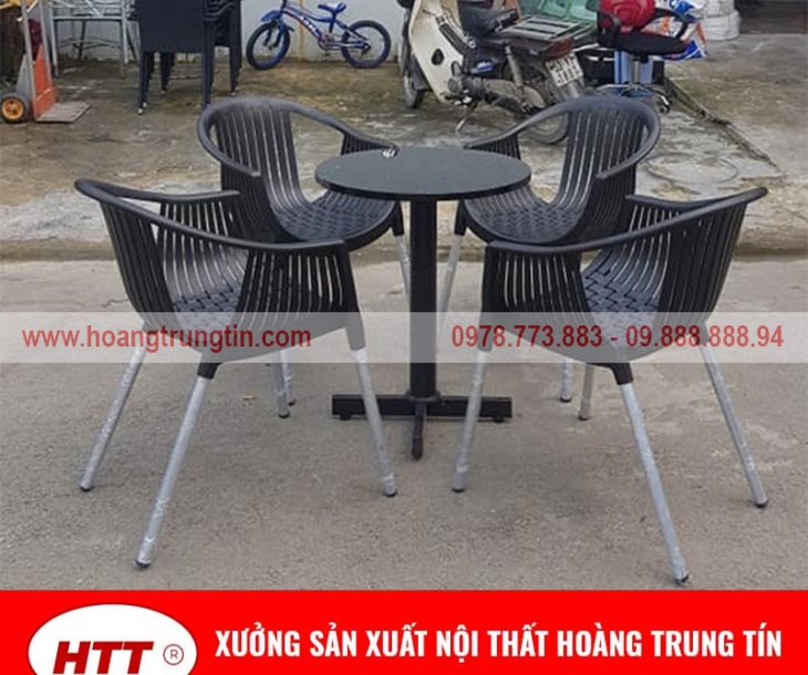 Xưởng gia công bàn ghế cafe (cà phê) nhựa chân inox tại Bình Dương