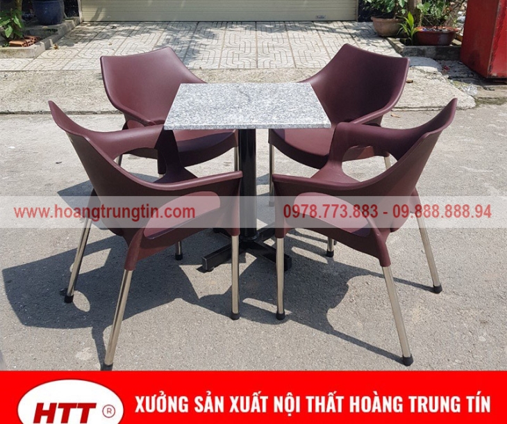 Cung cấp bàn ghế nhựa đúc chân inox tại Tiền Giang