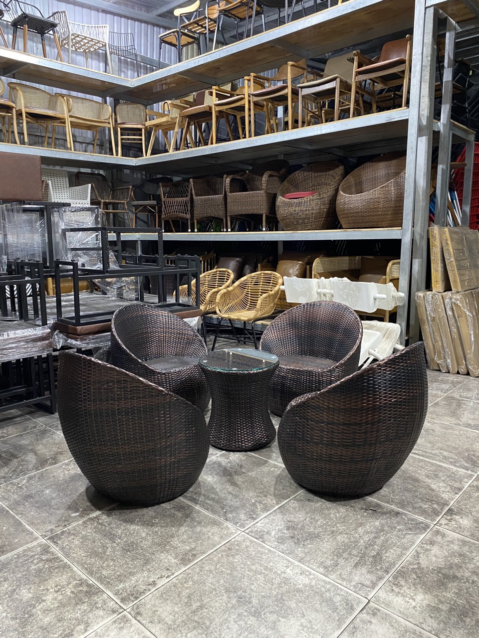 Bộ Bàn Ghế Sofa Trứng Đan Dây Dẹp – Hàng Thanh Lý Cao Cấp
