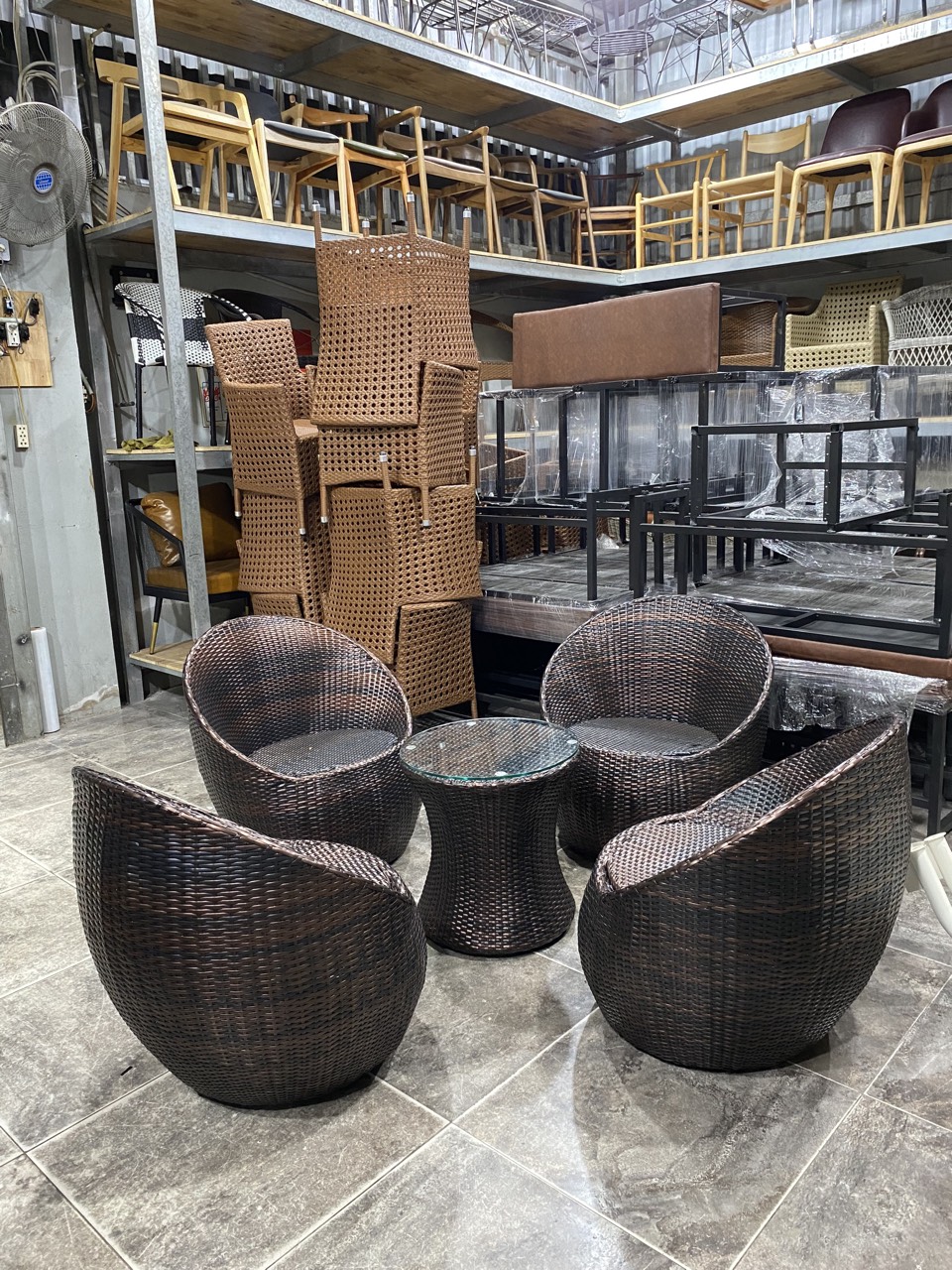 Đặt mua Bộ Bàn Ghế Sofa Trứng Đan Dây Dẹp Thanh Lý Cao Cấp