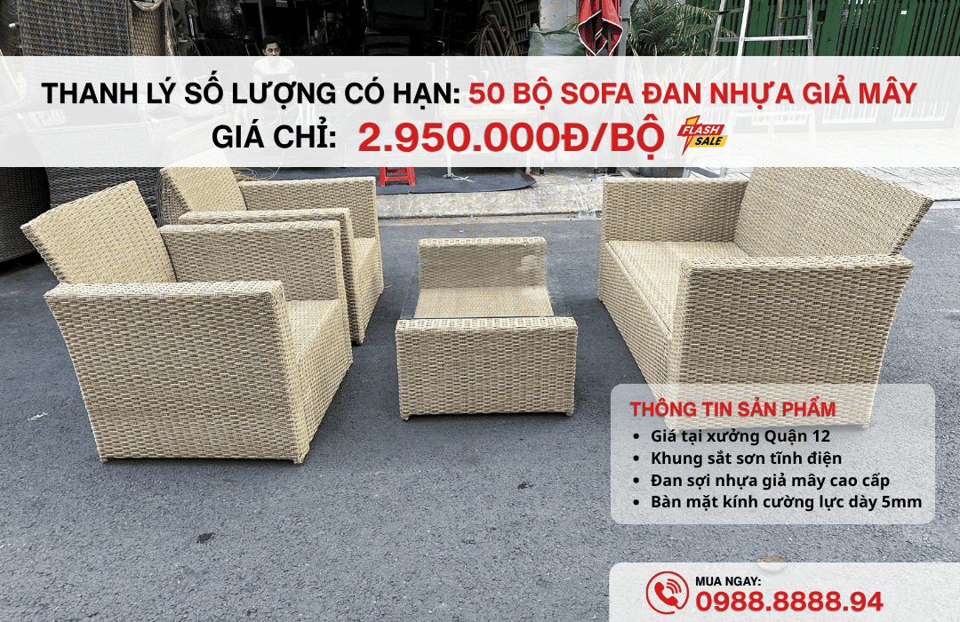 THANH LÝ 50 BỘ SOFA ĐAN NHỰA GIẢ MÂY GIÁ CHỈ 2.950.000Đ/BỘ TẠI QUẬN 12 TP.HCM