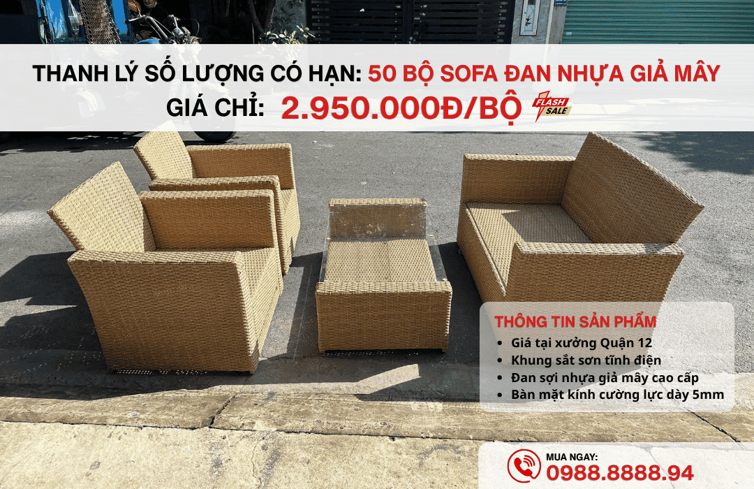 THANH LÝ 50 BỘ SOFA ĐAN NHỰA GIẢ MÂY GIÁ CHỈ 2.950.000Đ/BỘ TẠI QUẬN 12 TP.HCM